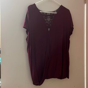 Burgundy relaxed top with lace backing.